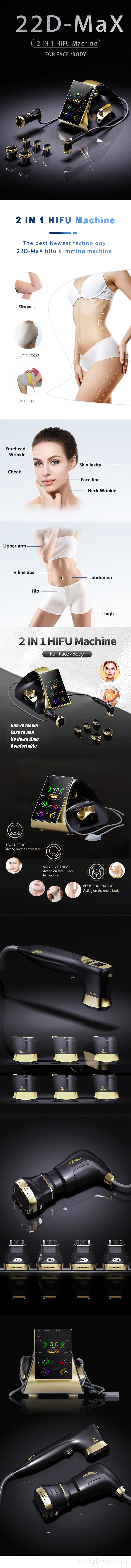 2025 Pro 2 en 1 máquina de estiramiento facial no invasiva 22D Hifu Max adelgazante 18D 13D para cara y cuerpo con 2 asas